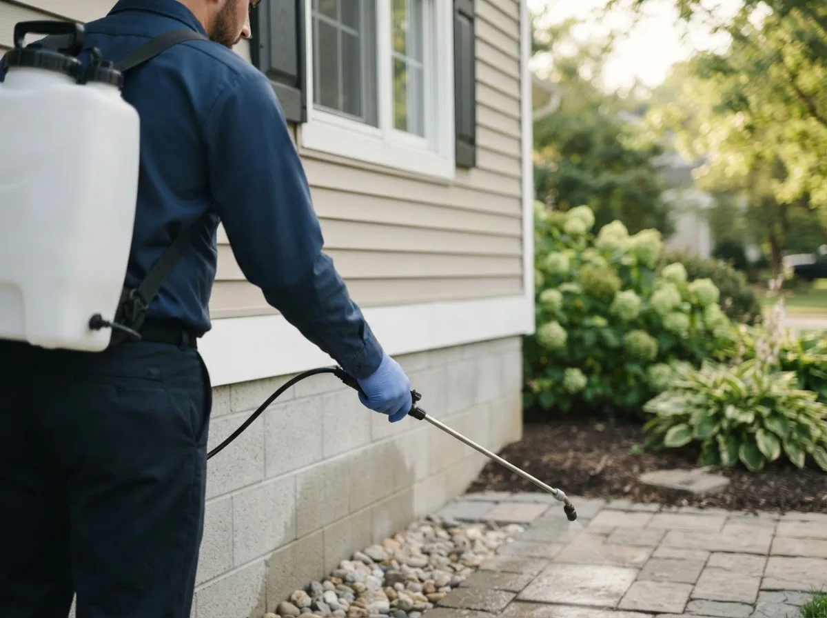 Pest control technician inspecting a home in Fayette City, PA